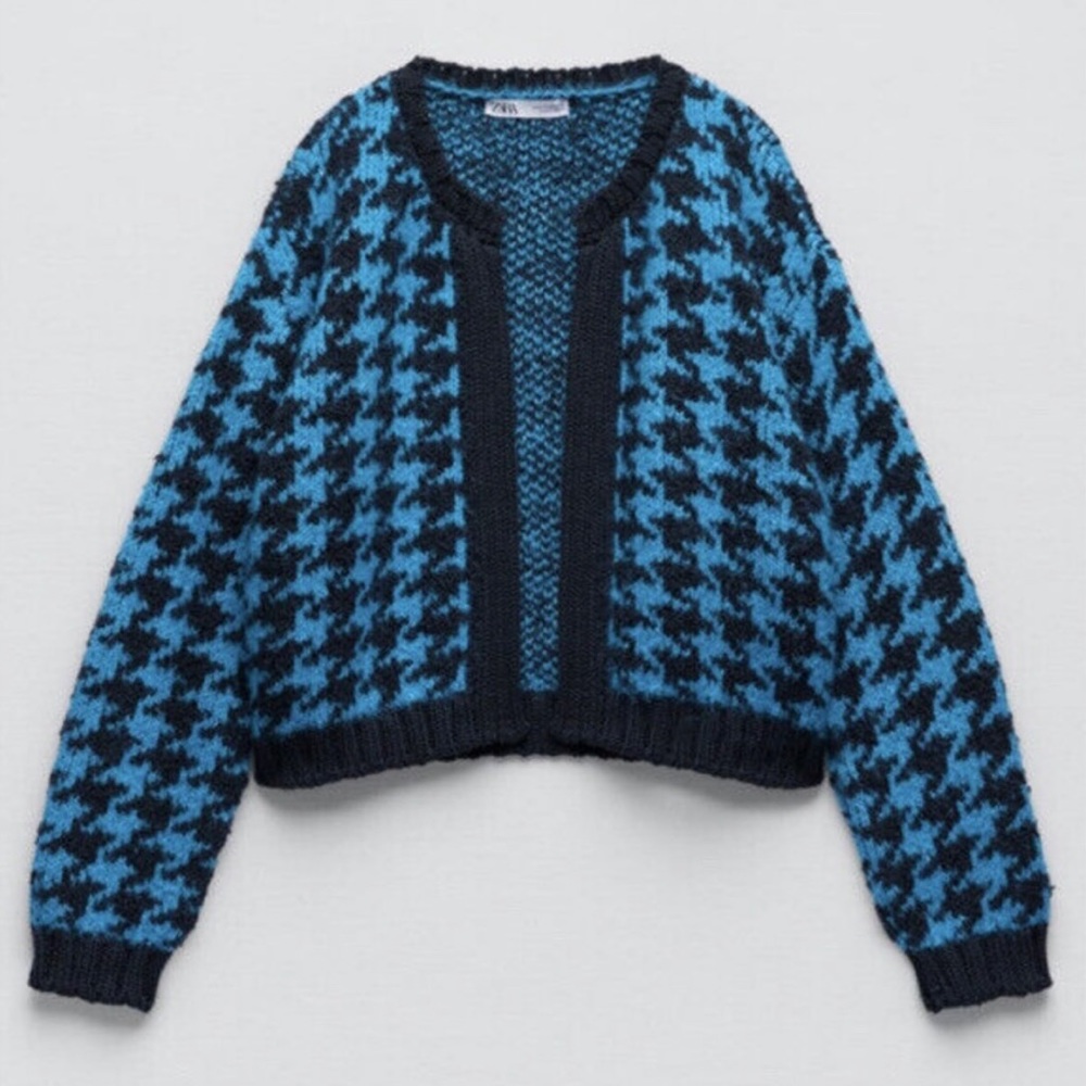 Zara Houndstooth Knit Cardigan Sweater